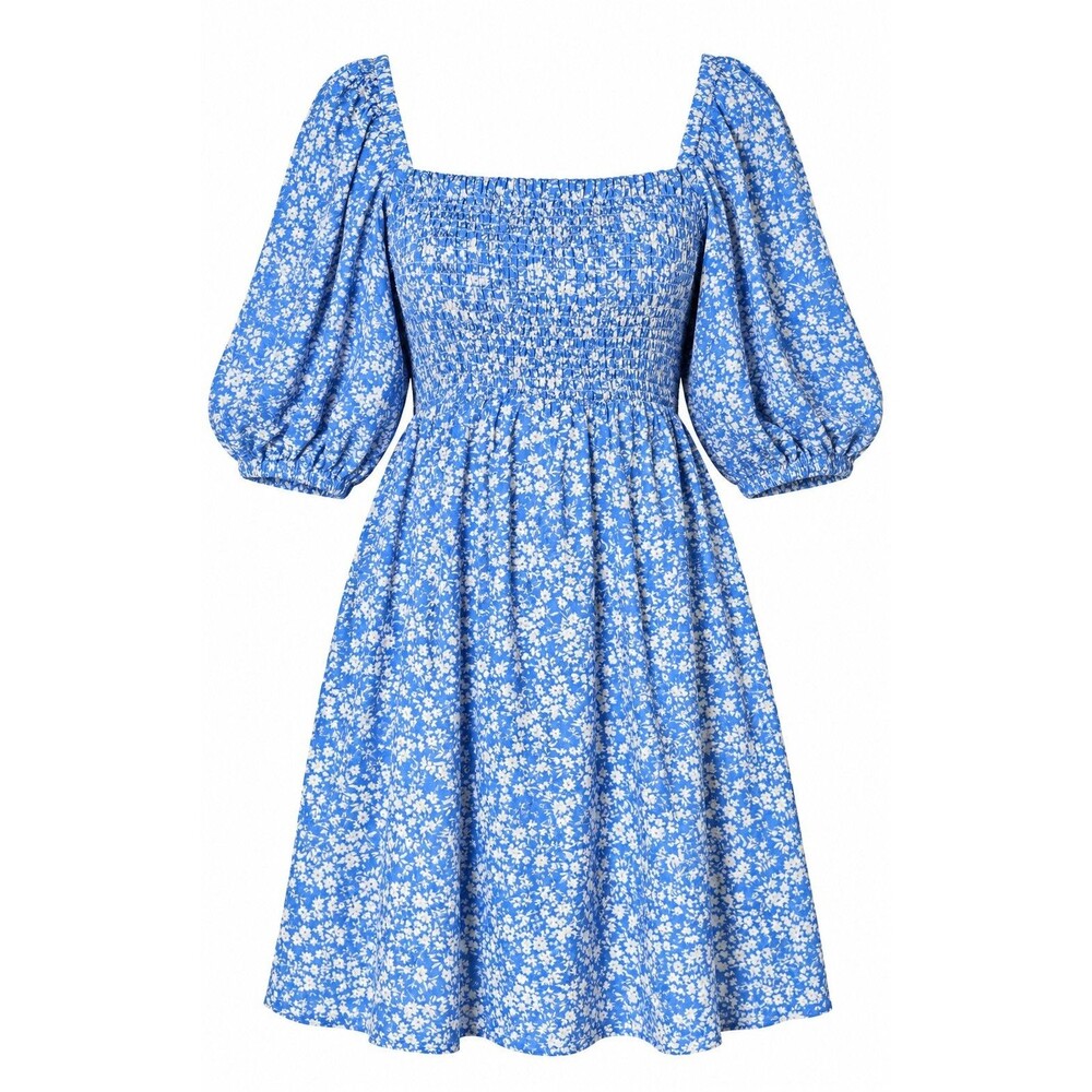 Tuckernuck Blue Floral Smocked Midi Dress Puff Sleeve Cottagecore Size M